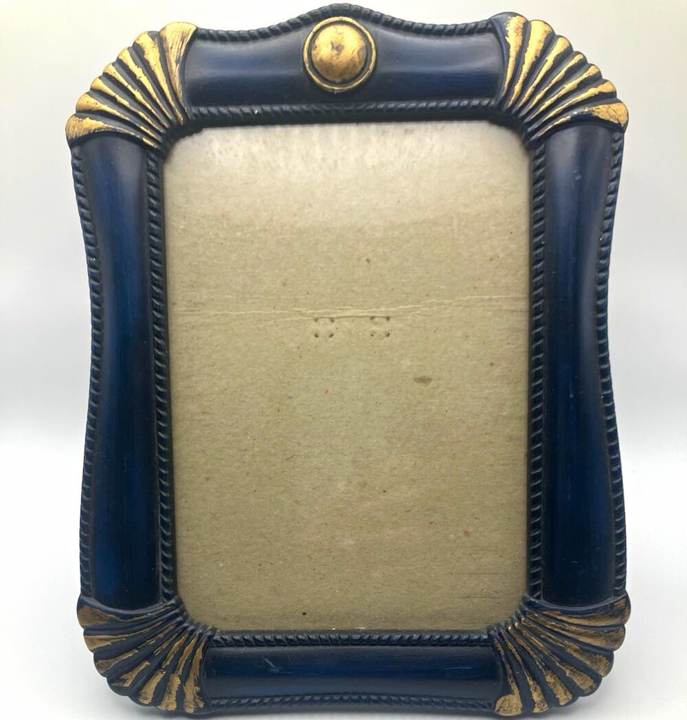 Blue & Gold Vintage Art Deco Style Photo Frame 5x7 Freestanding Portrait Glass